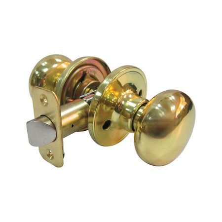 Mushroom Passage Door Knob With Polished Brass Metal 3 Grade Right Handed